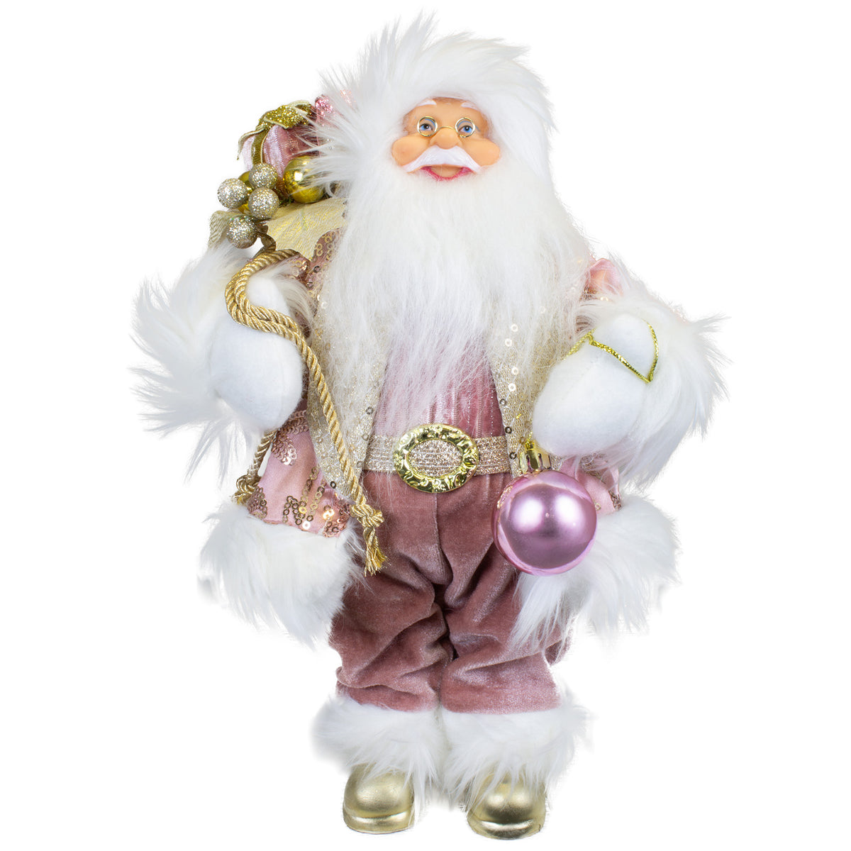 Santa Claus Figurine 30 cm – Pink Santa with Golden Details | Elegant Christmas Decoration