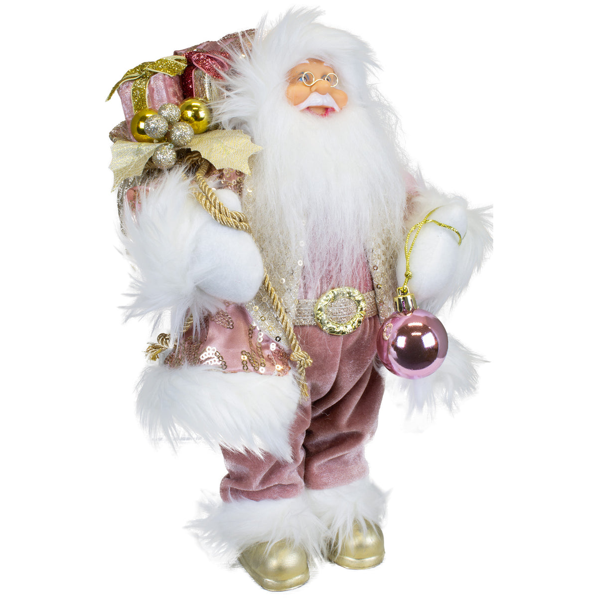 Santa Claus Figurine 30 cm – Pink Santa with Golden Details | Elegant Christmas Decoration