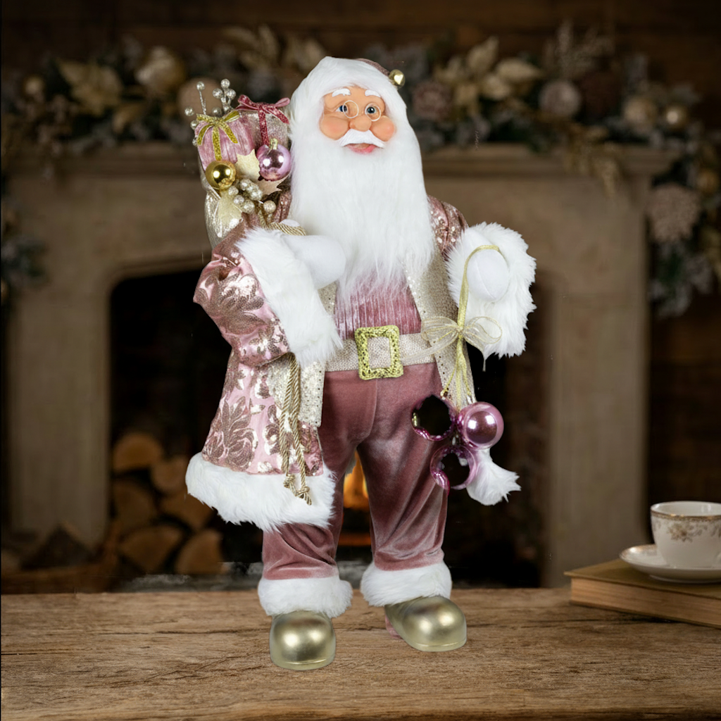 Weihnachtsmann Figur 80 cm – Rosa Santa mit goldenen Details