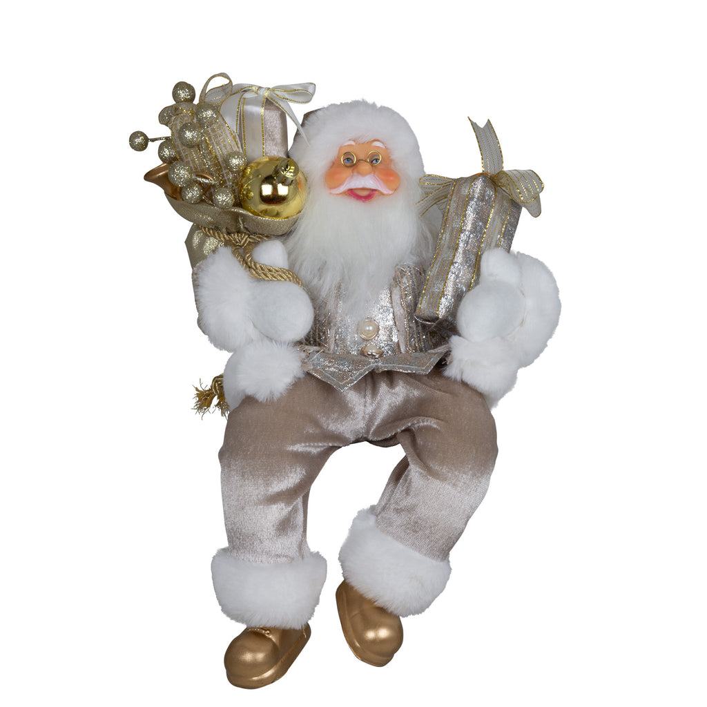 Weihnachtsmann 30cm Santa mit goldenem Mantel und Geschenken Kantenhocker