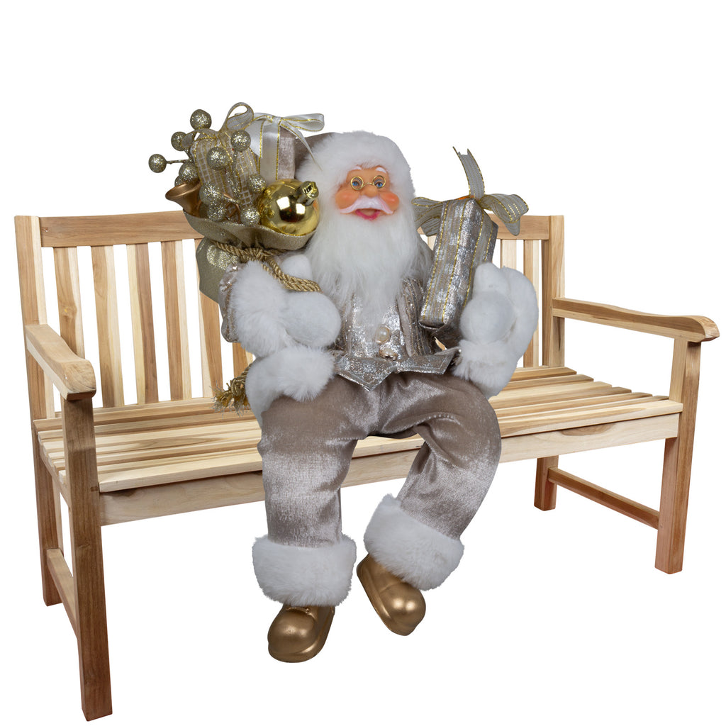 Weihnachtsmann 30cm Santa mit goldenem Mantel und Geschenken Kantenhocker