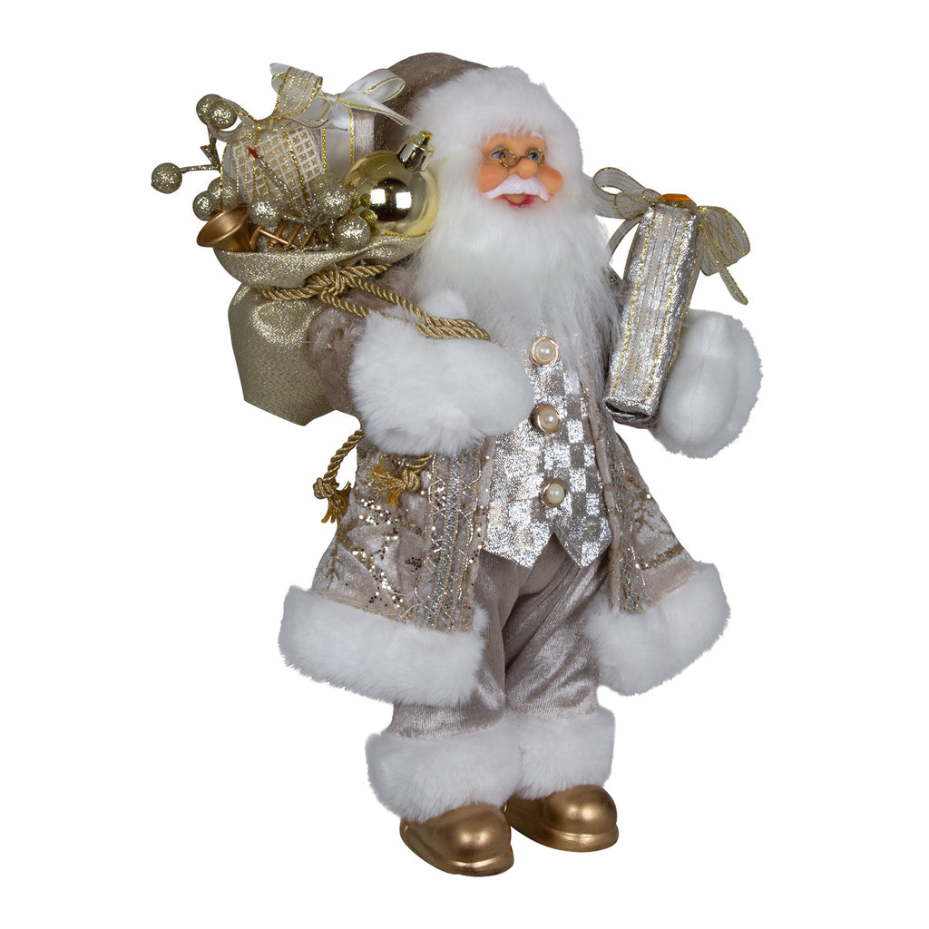 Weihnachtsmann 30cm Santa stehend mit Langem Mantel und Geschenken