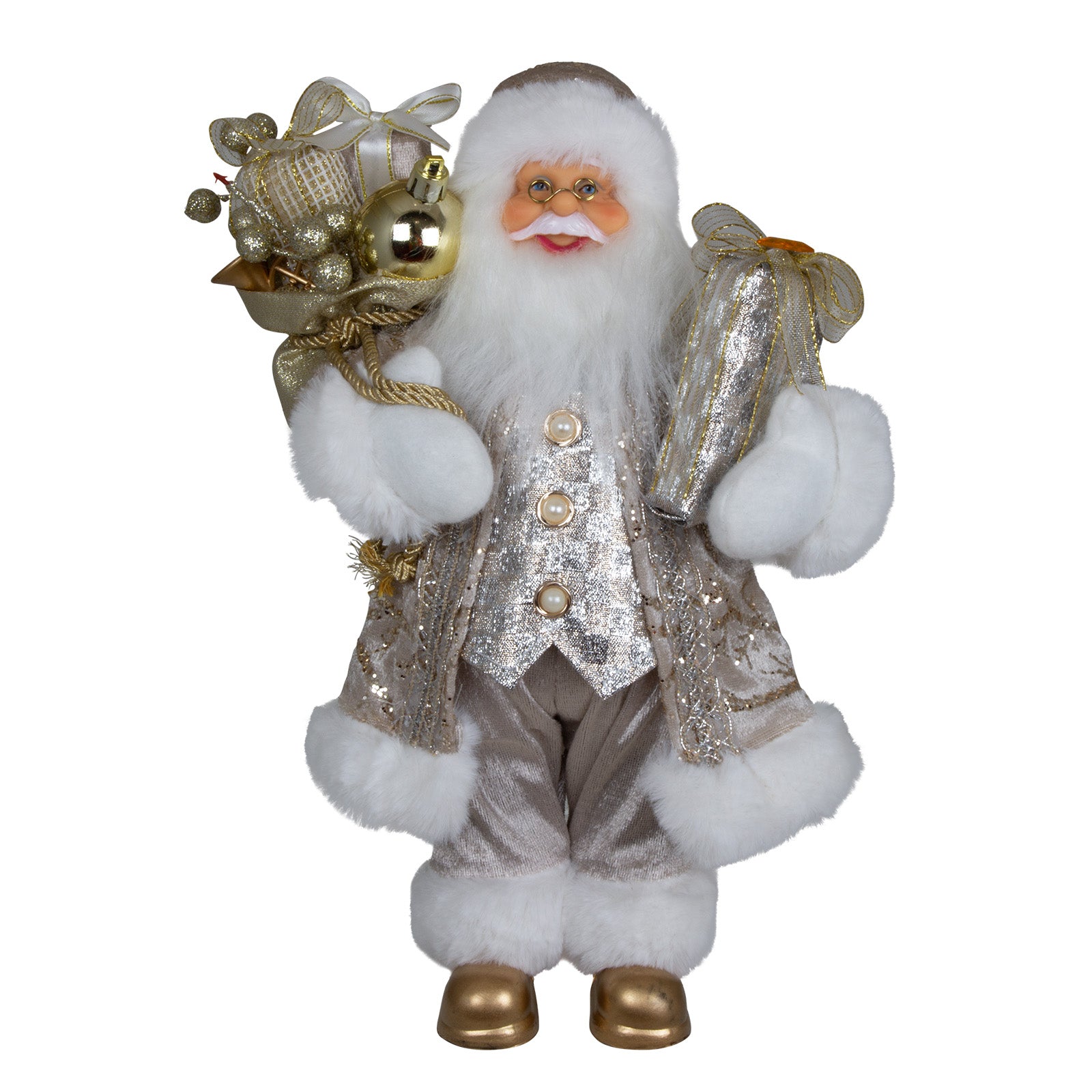 Weihnachtsmann 30cm Santa stehend mit Langem Mantel und Geschenken