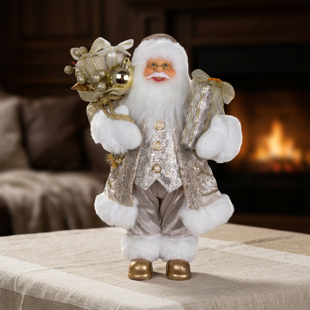 Santa Claus 30cm standing with long coat and gifts
