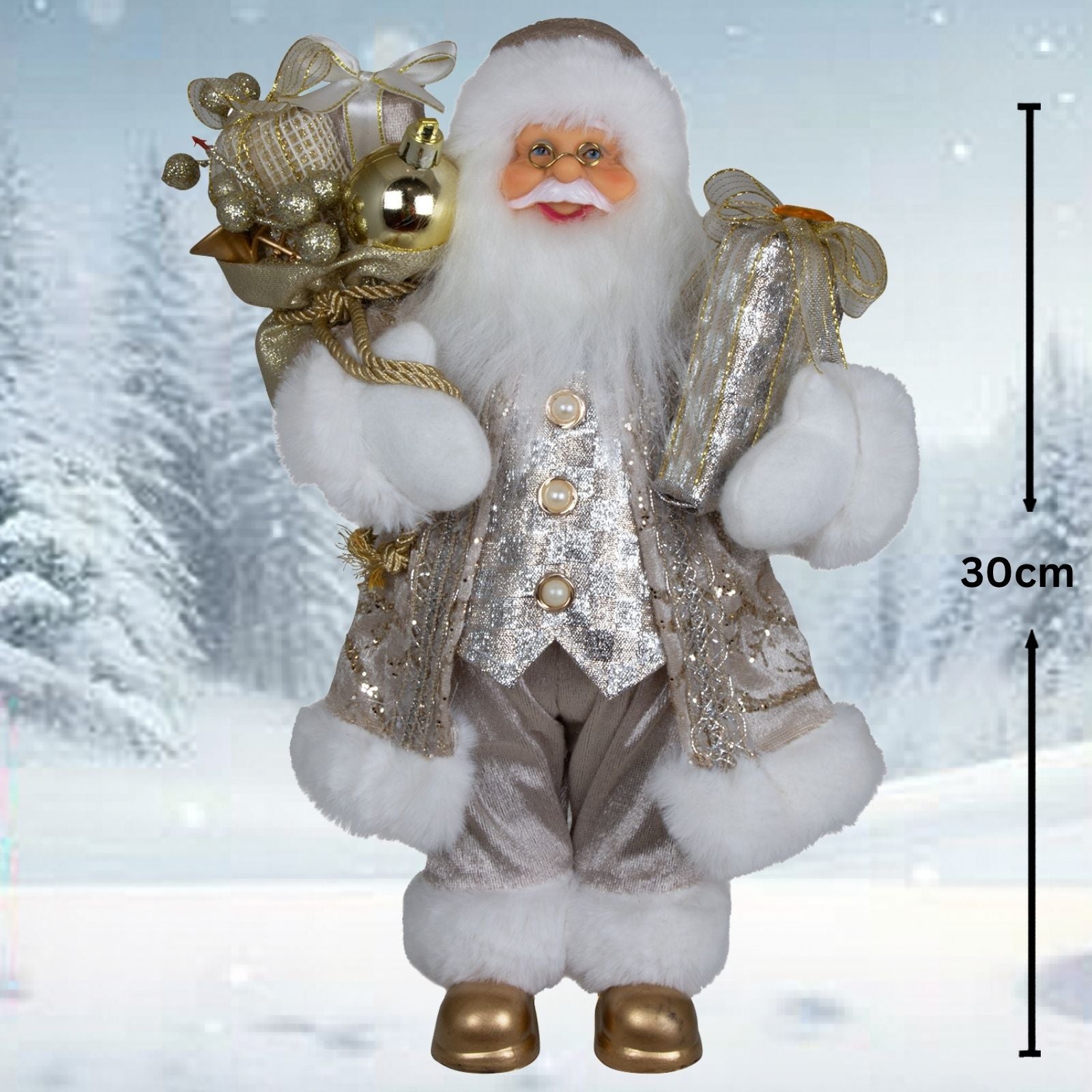 Weihnachtsmann 30cm Santa stehend mit Langem Mantel und Geschenken