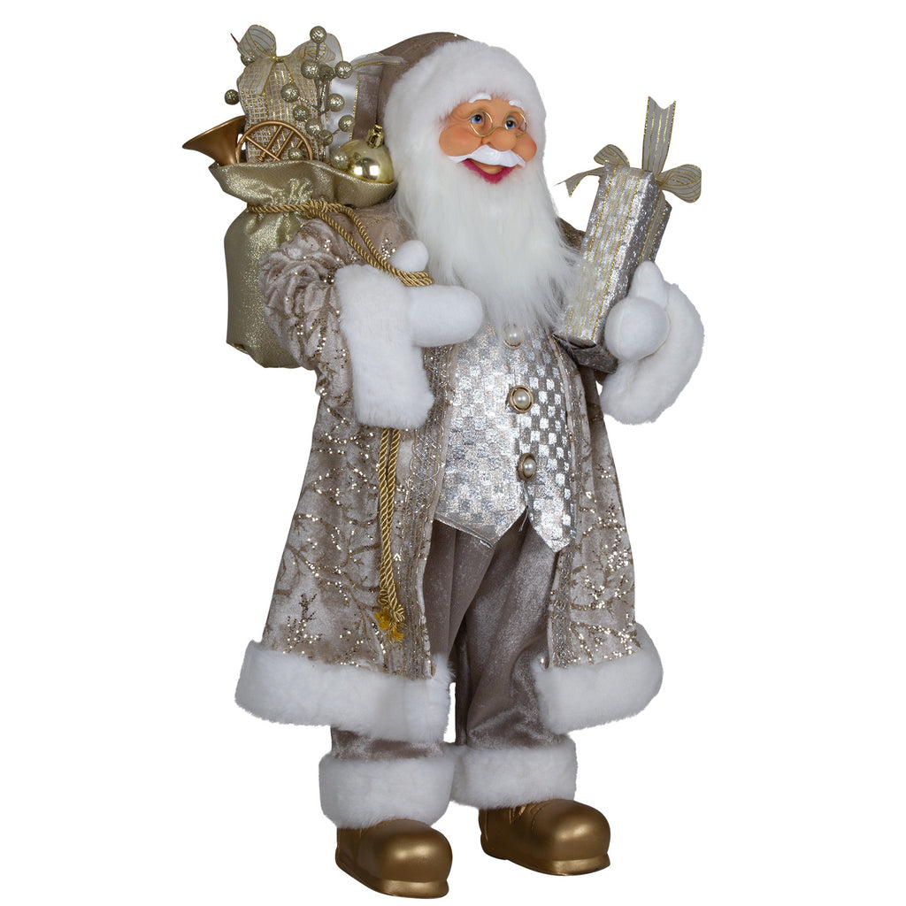 Weihnachtsmann 60cm Santa stehend mit Langem Mantel und Geschenken