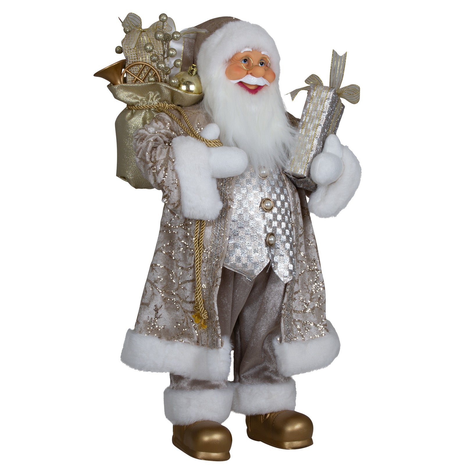 Weihnachtsmann 60cm Santa stehend mit Langem Mantel und Geschenken
