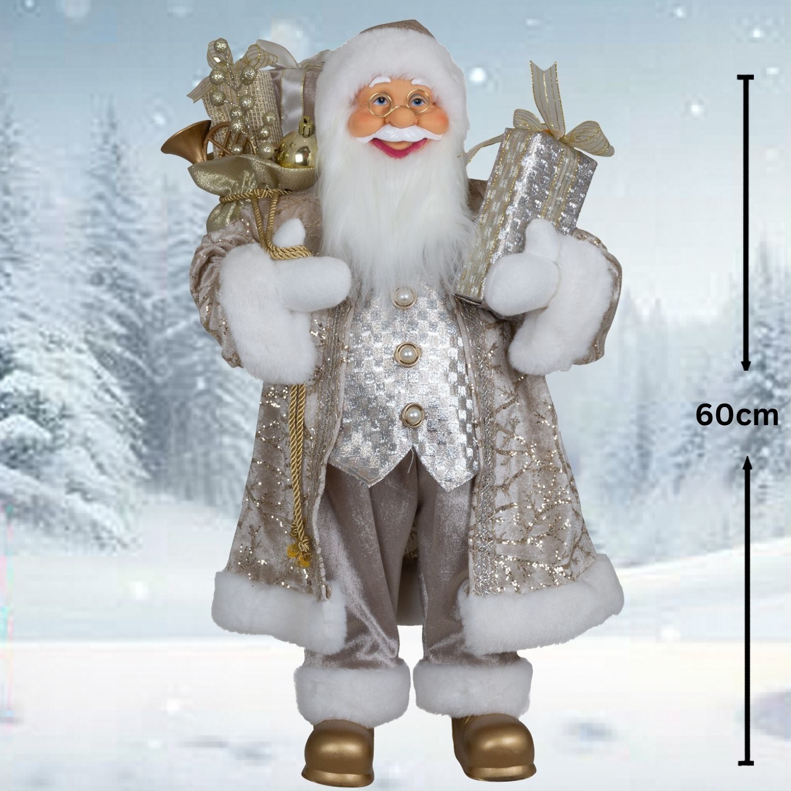 Weihnachtsmann 60cm Santa stehend mit Langem Mantel und Geschenken