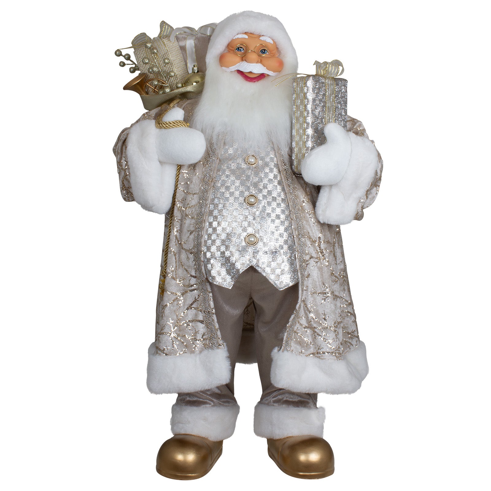 Weihnachtsmann 80cm Santa stehend mit Langem Mantel und Geschenken