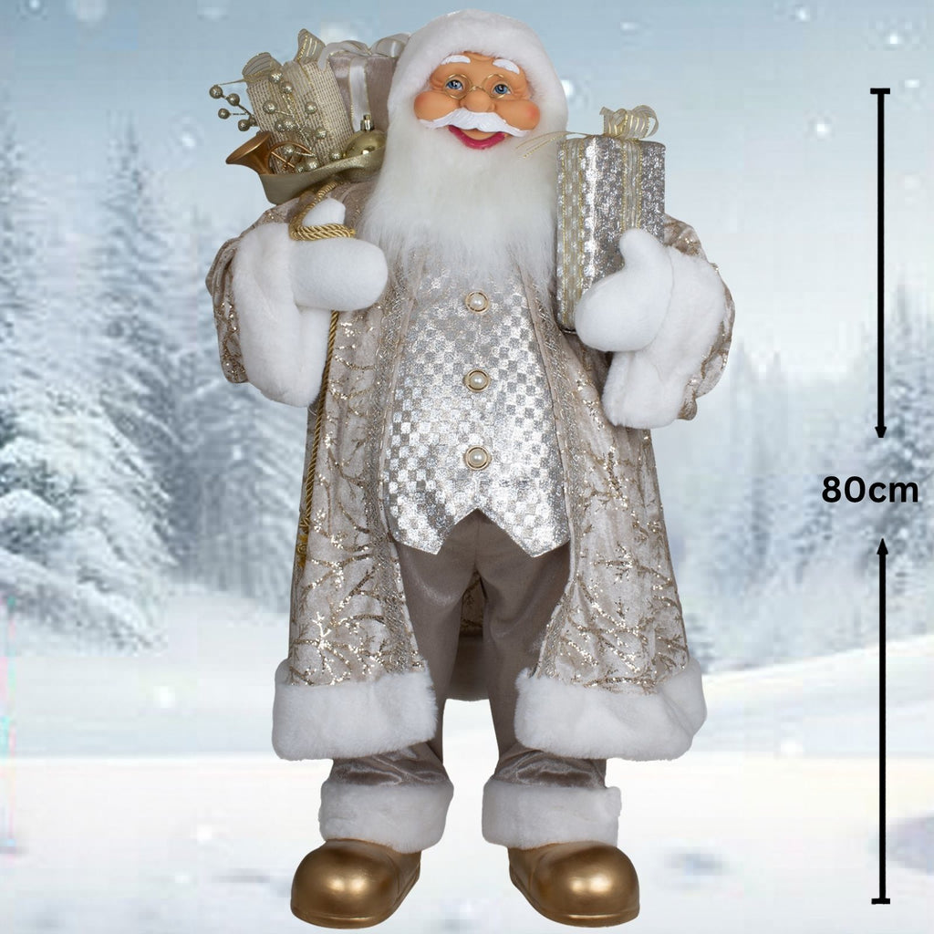 Weihnachtsmann 80cm Santa stehend mit Langem Mantel und Geschenken