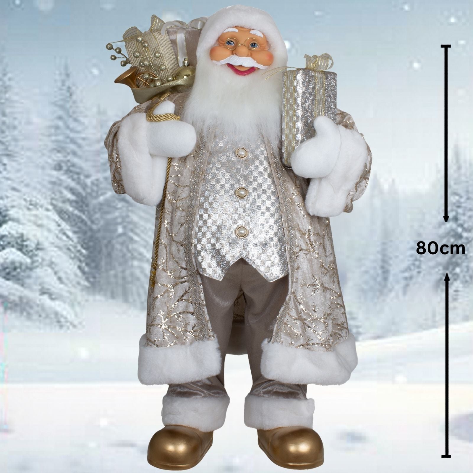 Weihnachtsmann 80cm Santa stehend mit Langem Mantel und Geschenken
