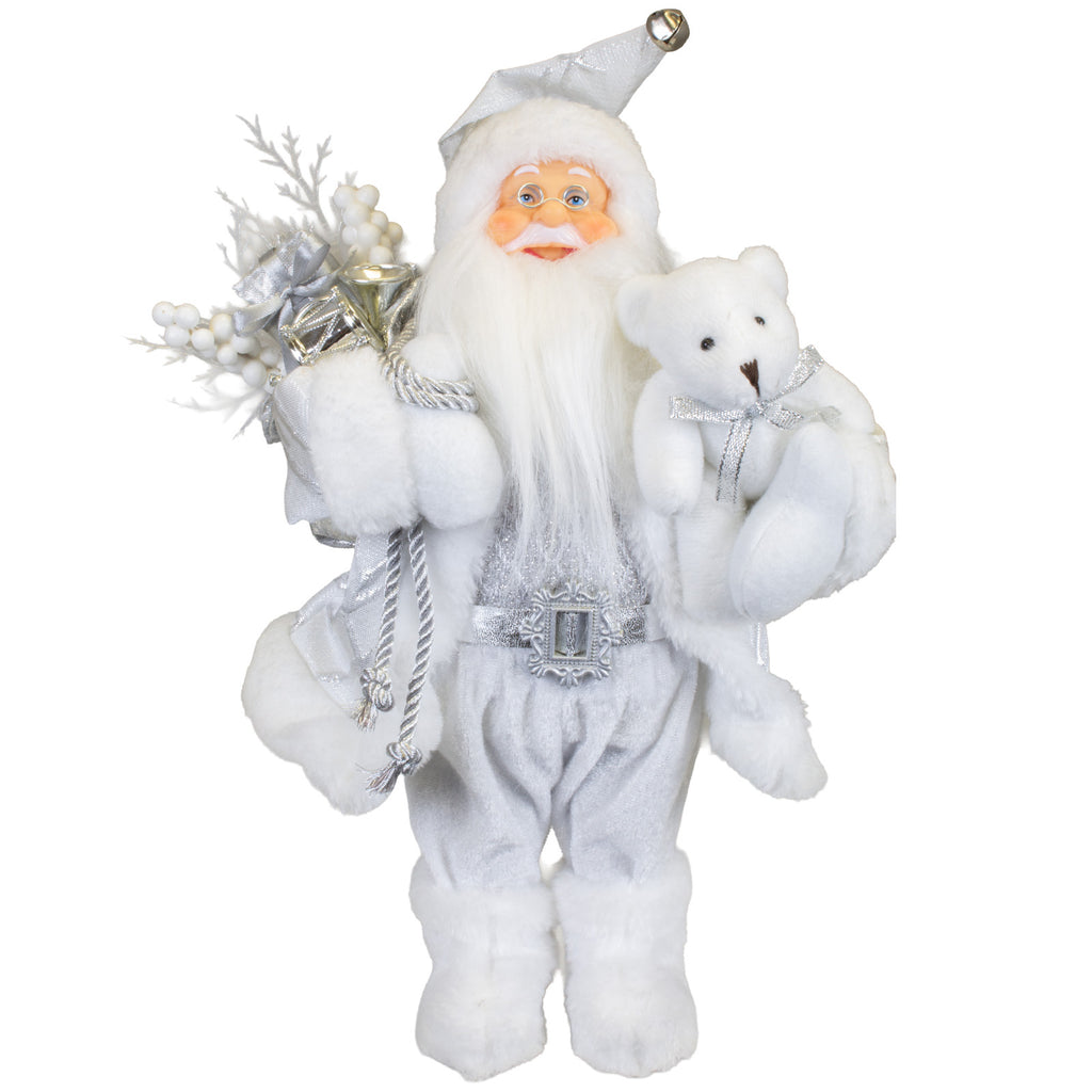 Weihnachtsmann Figur 30 cm – Santa mit weißem Mantel | Elegante Weihnachtsdekoration