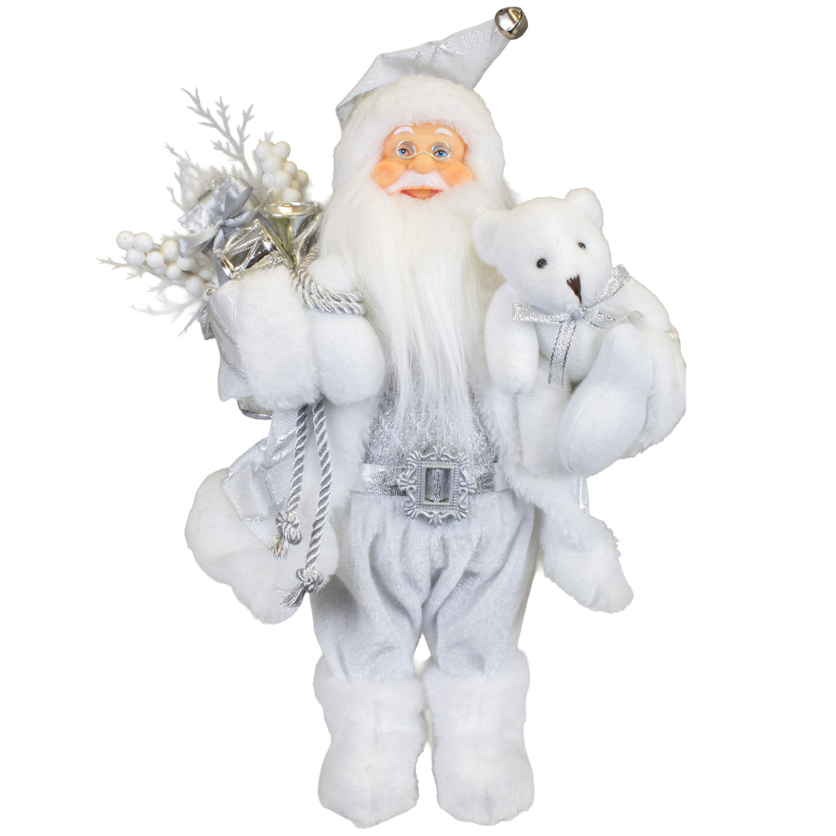 Weihnachtsmann Figur 30 cm – Santa mit weißem Mantel | Elegante Weihnachtsdekoration
