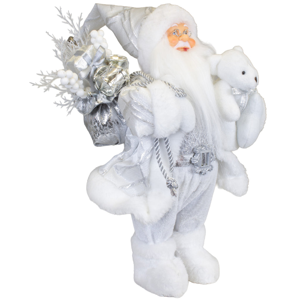 Weihnachtsmann Figur 30 cm – Santa mit weißem Mantel | Elegante Weihnachtsdekoration