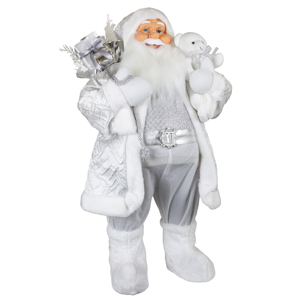 Santa Claus 80 cm White Silver with Gift Sack and Plush Figure