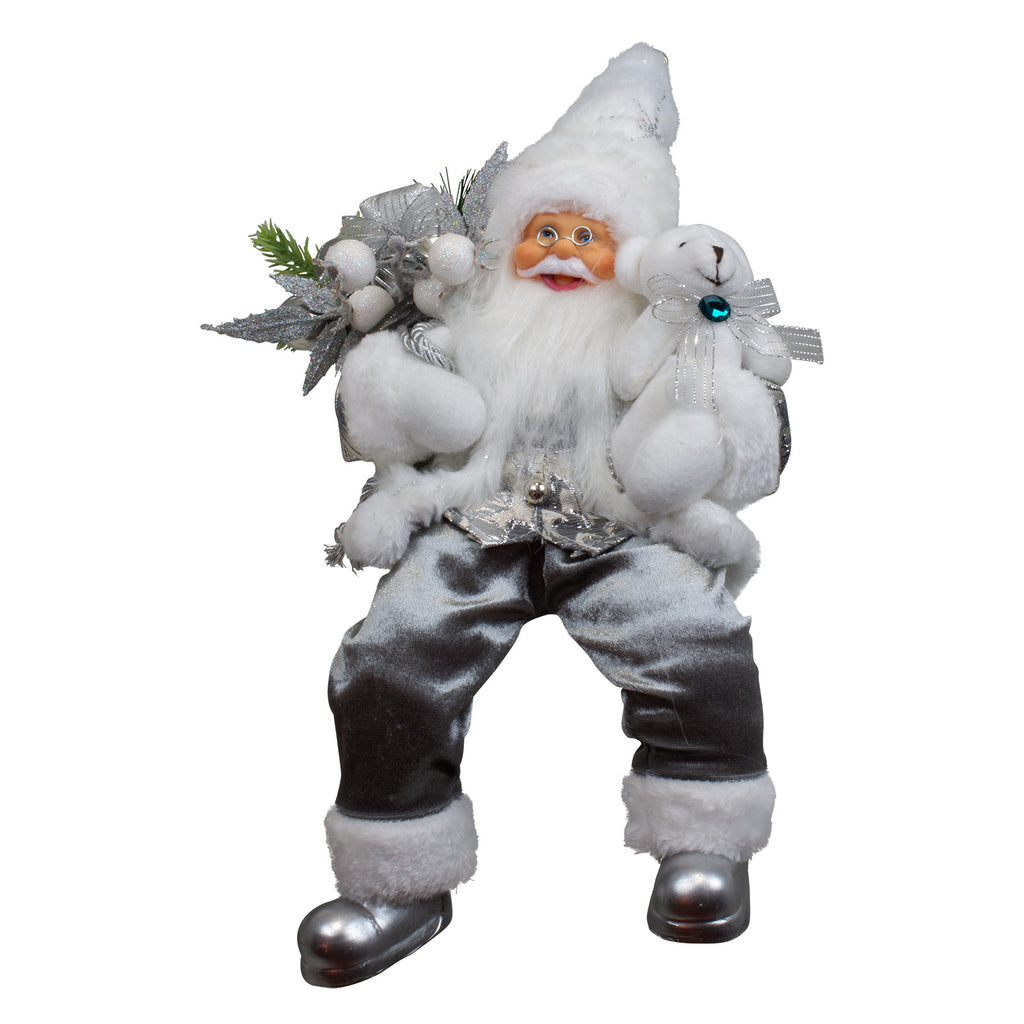 Weihnachtsmann 30 cm Santa mit Kurzem Mantel Teddybär & Geschenken Kantenhocker