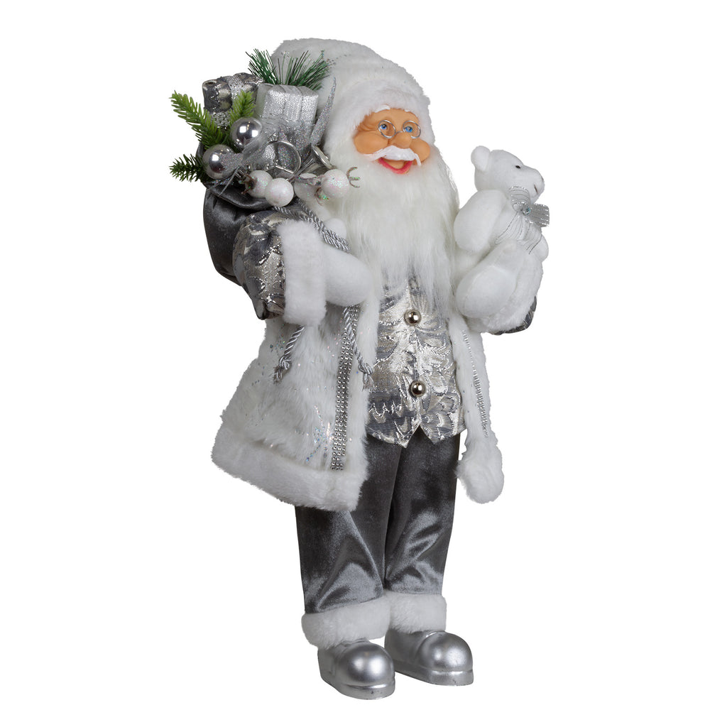 Weihnachtsmann 45 cm stehend mit Kurzem Mantel Teddybär & Geschenken