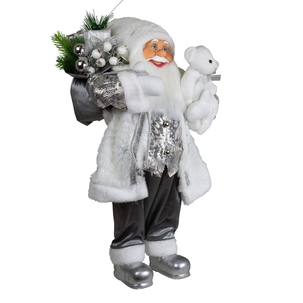 Weihnachtsmann 60 cm stehend mit Kurzem Mantel Teddybär & Geschenken