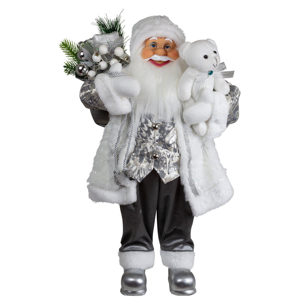 Weihnachtsmann 60 cm stehend mit Kurzem Mantel Teddybär & Geschenken