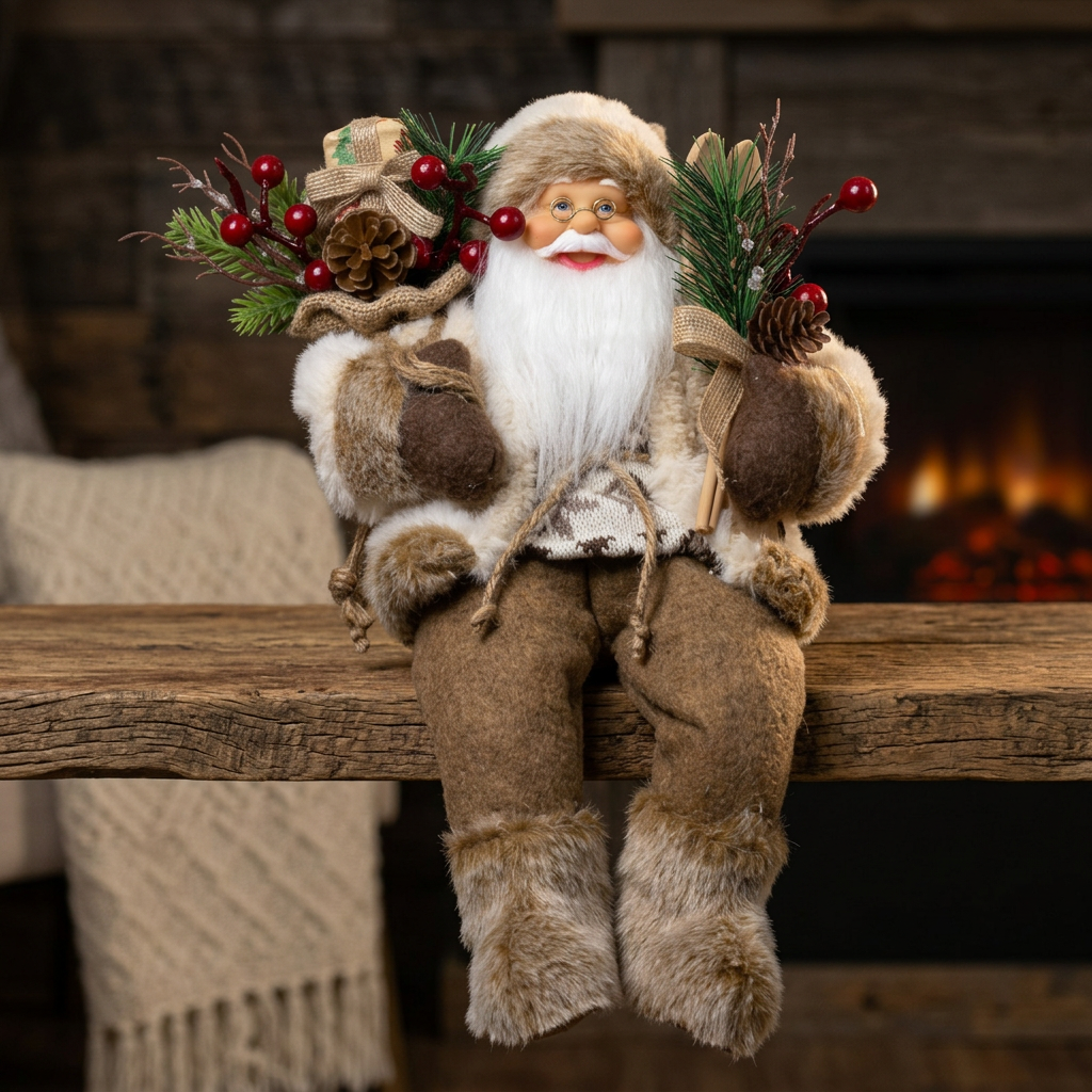 Weihnachtsmann 30 cm Kantenhocker Santa mit braunem langem Mantel
