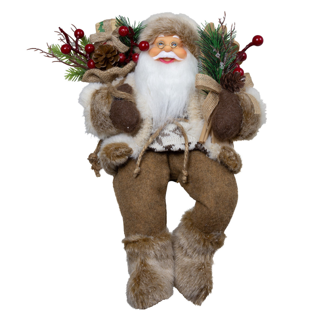 Weihnachtsmann 30 cm Santa mit braunem langem Mantel
