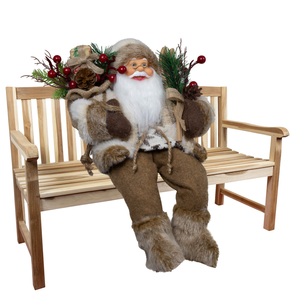 Weihnachtsmann 30 cm Kantenhocker Santa mit braunem langem Mantel