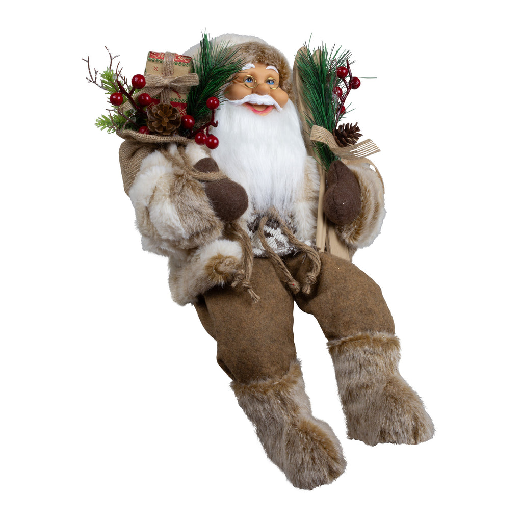 Weihnachtsmann 45 cm Santa mit braunem Mantel Kantenhocker