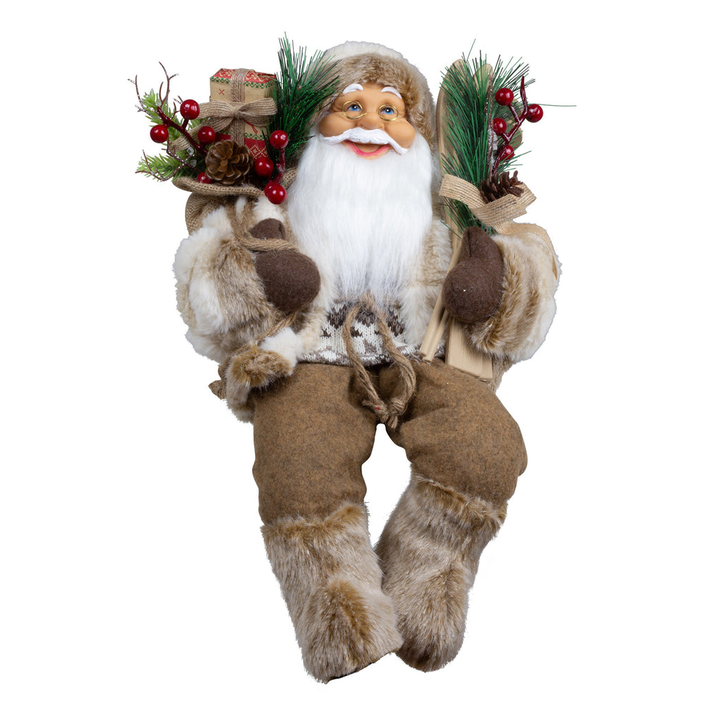 Weihnachtsmann 45 cm Santa mit braunem Mantel Kantenhocker