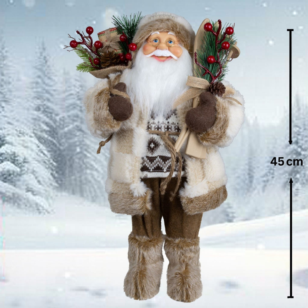 Weihnachtsmann 45 cm Santa mit braunem langem Mantel