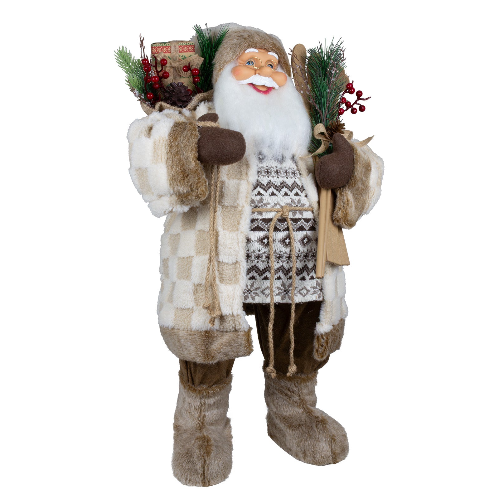 Weihnachtsmann 80 cm Santa mit braunem langem Mantel