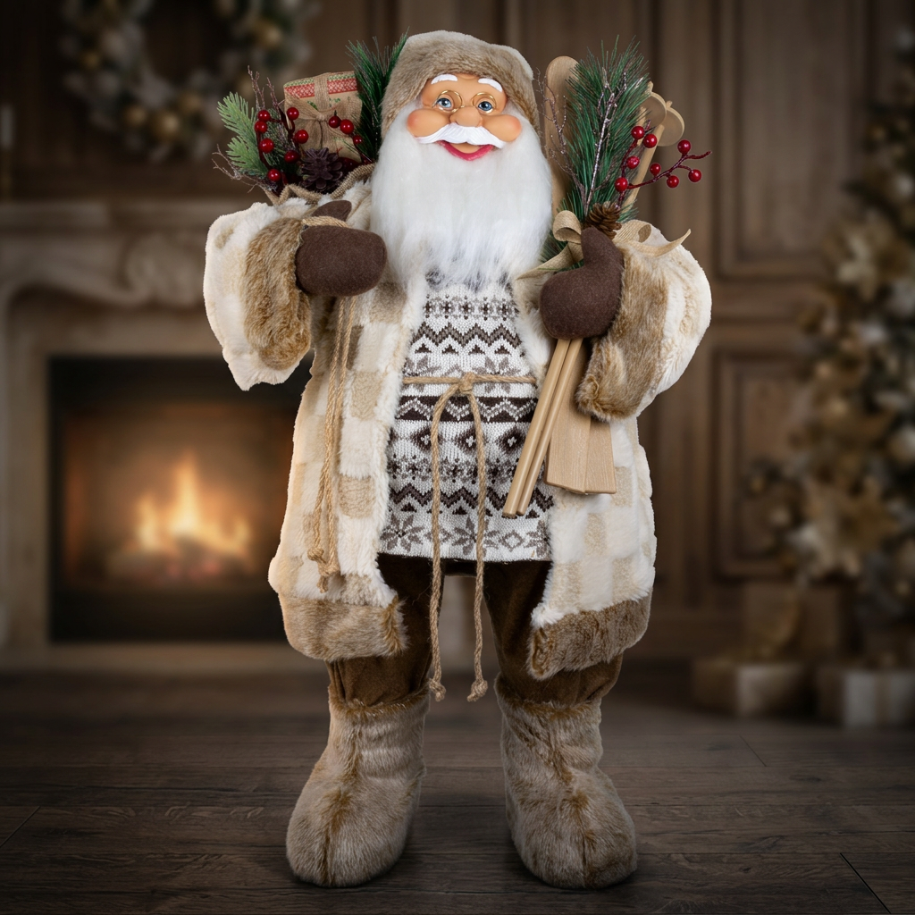 Weihnachtsmann 80 cm Santa mit braunem langem Mantel