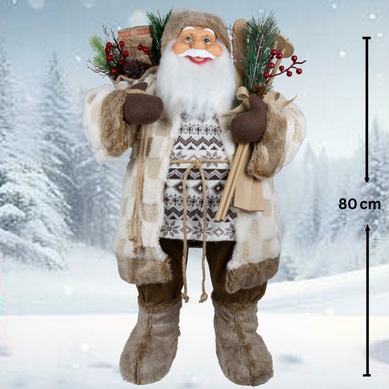 Weihnachtsmann 80 cm Santa mit braunem langem Mantel – Trendyshop365
