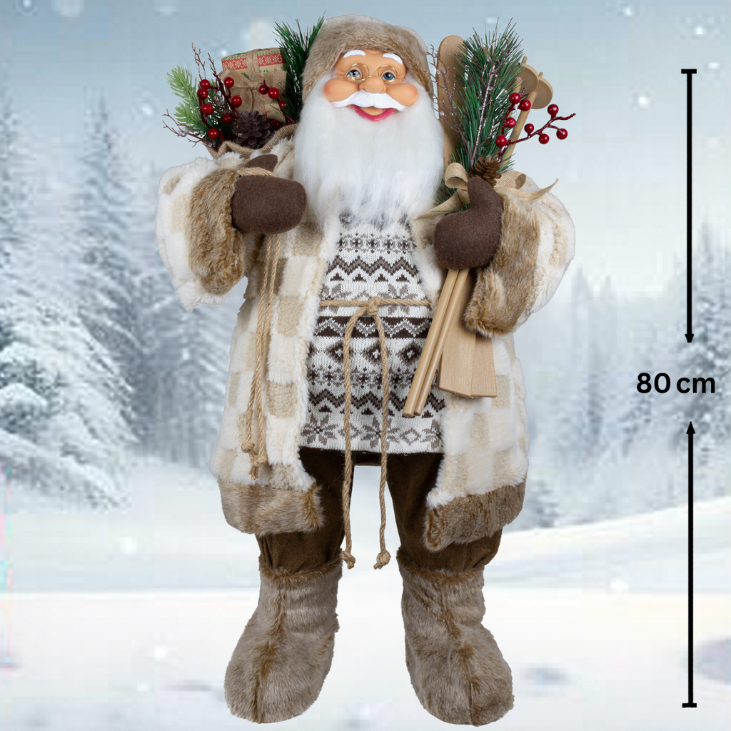 Weihnachtsmann 80 cm Santa mit braunem langem Mantel