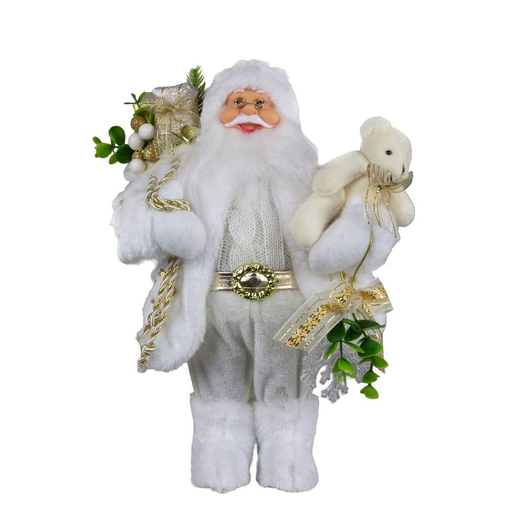 Weihnachtlicher Santa 30 cm mit weißem langem Mantel