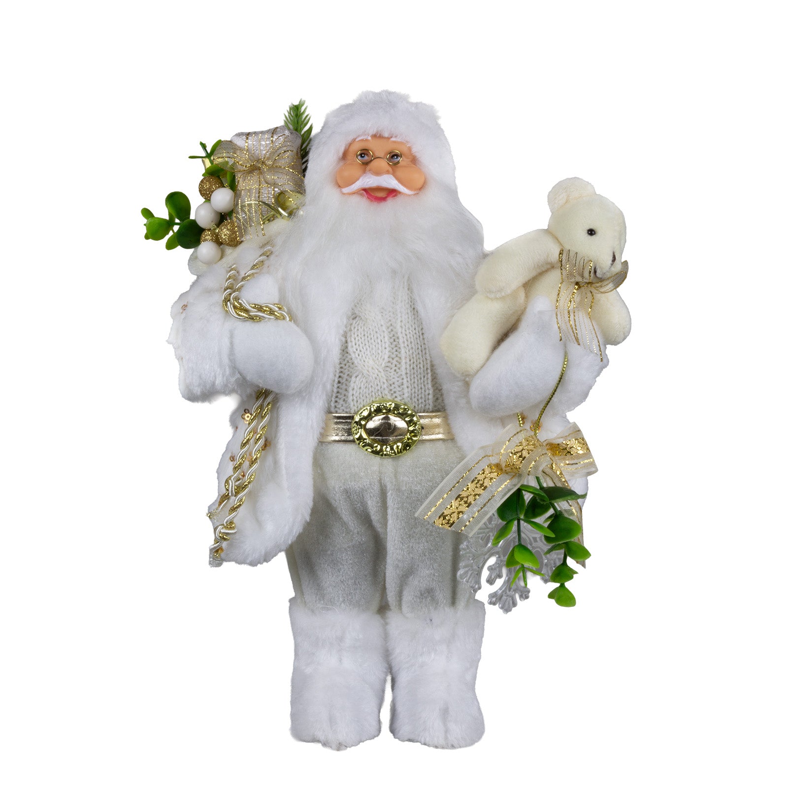 Weihnachtlicher Santa 30 cm mit weißem langem Mantel
