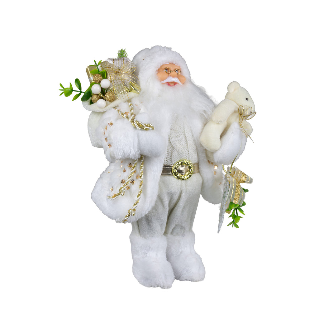 Weihnachtlicher Santa 30 cm mit weißem langem Mantel