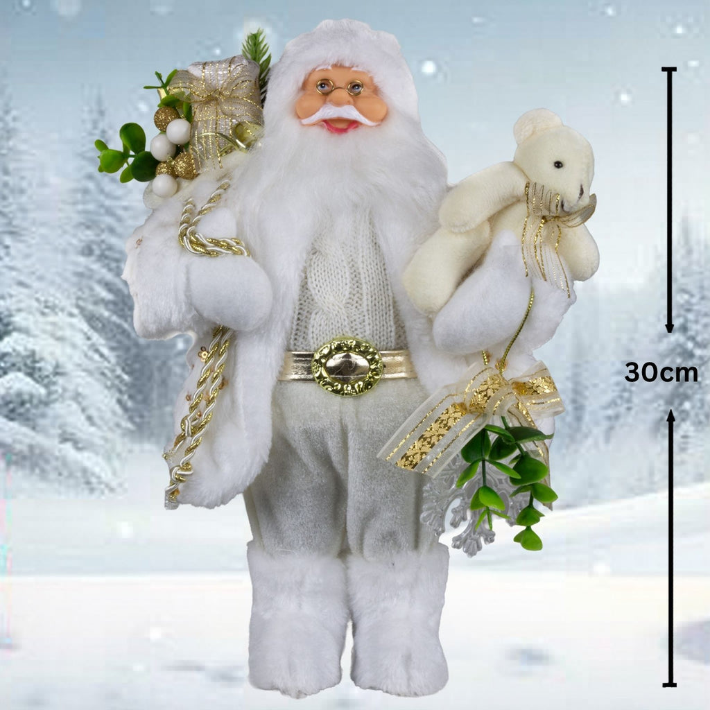 Weihnachtlicher Santa 30 cm mit weißem langem Mantel