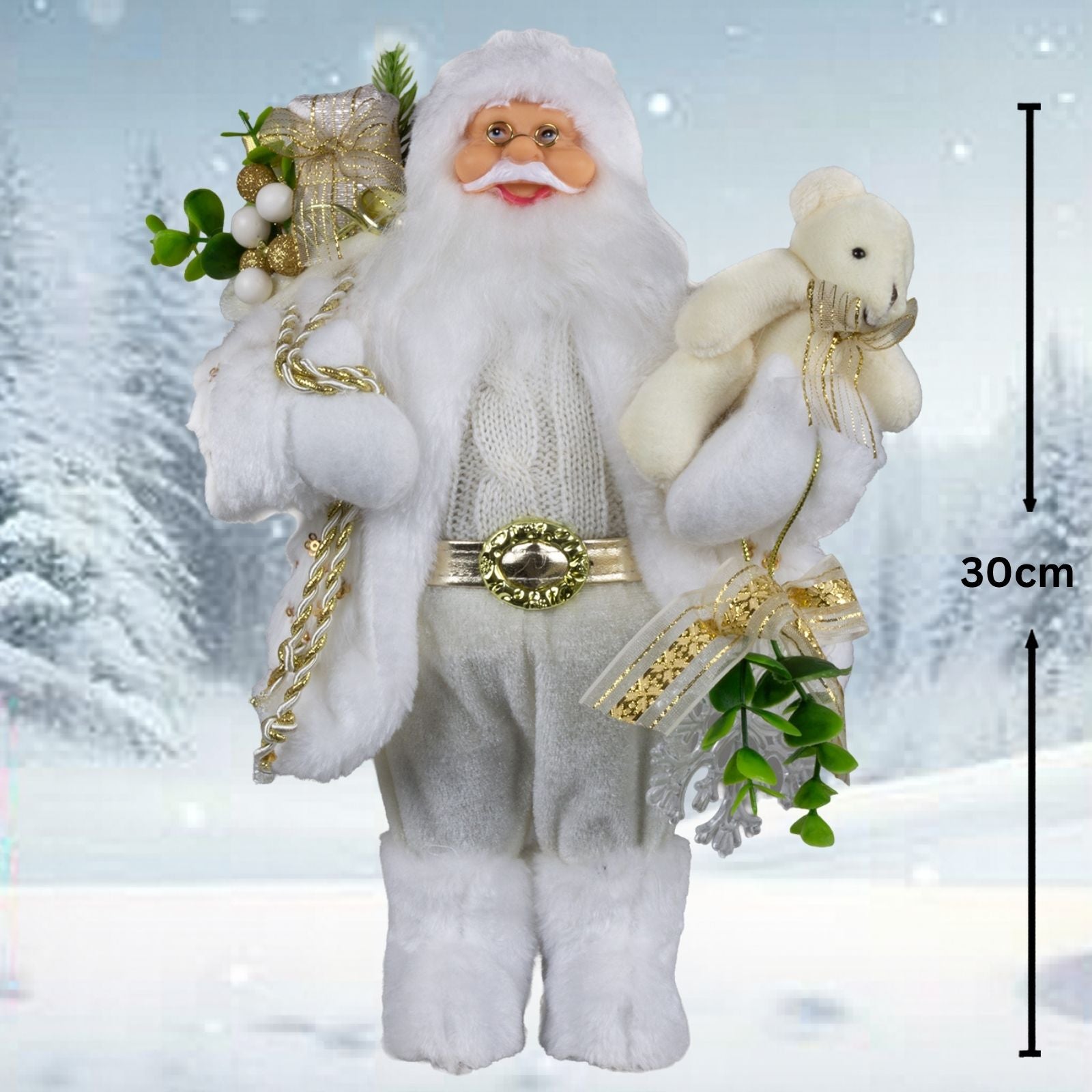 Weihnachtlicher Santa 30 cm mit weißem langem Mantel