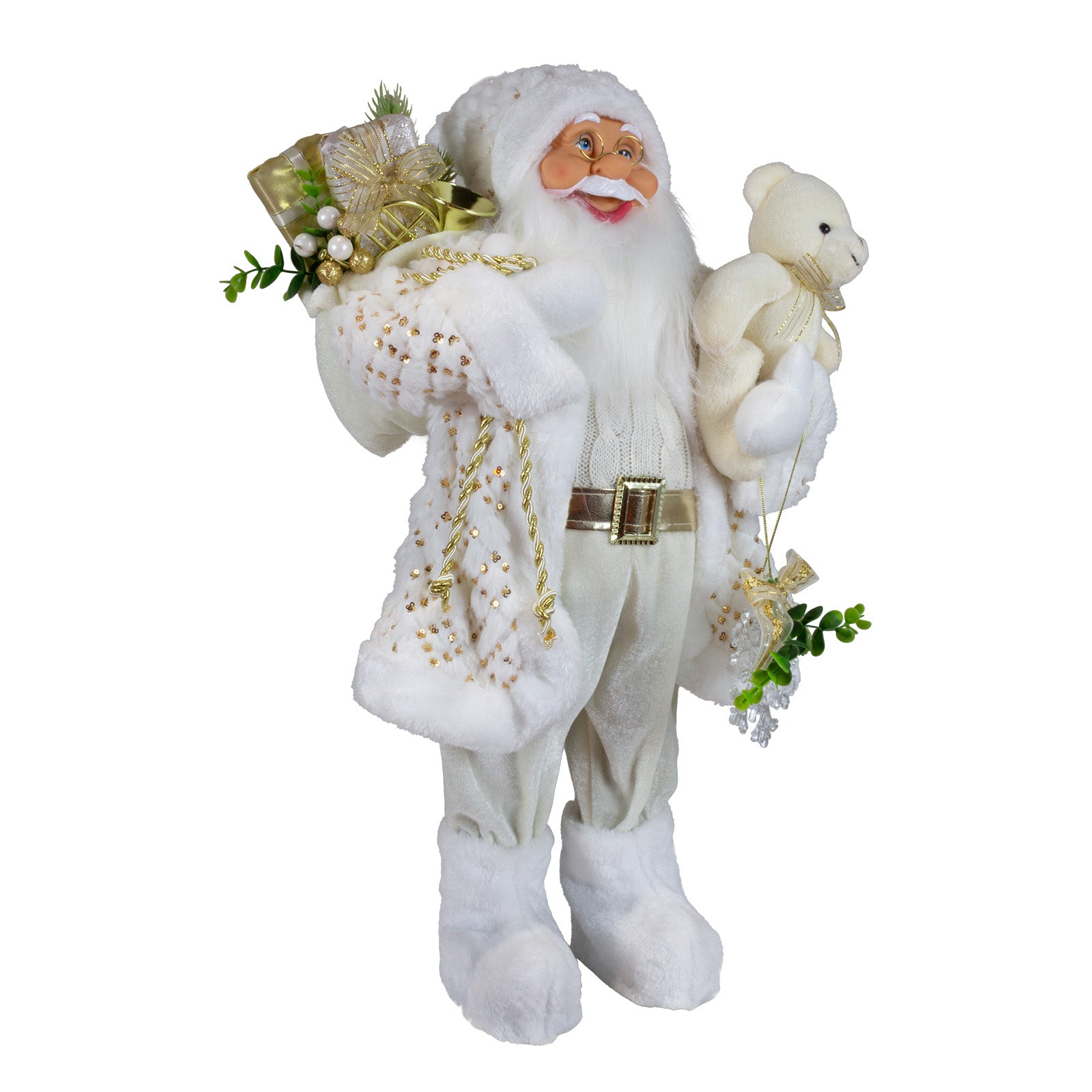 Weihnachtlicher Santa 45 cm mit weißem langem Mantel