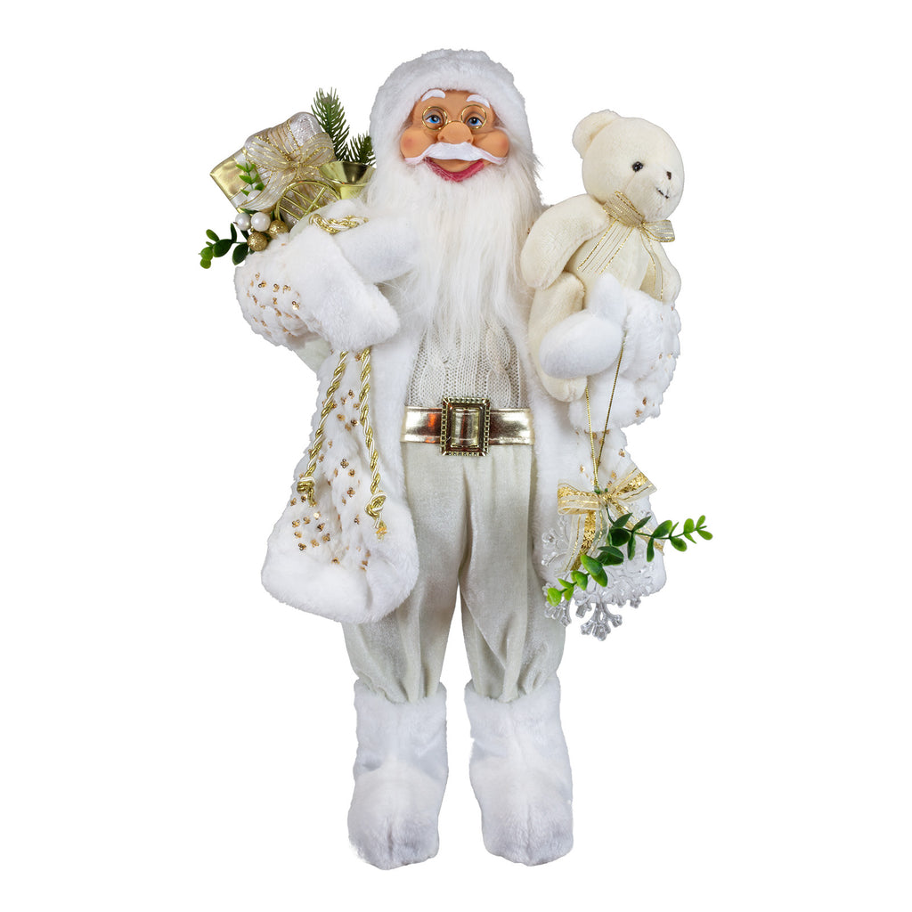 Weihnachtlicher Santa 45 cm mit weißem langem Mantel