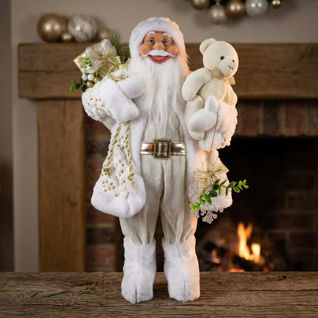 Weihnachtlicher Santa 45 cm mit weißem langem Mantel