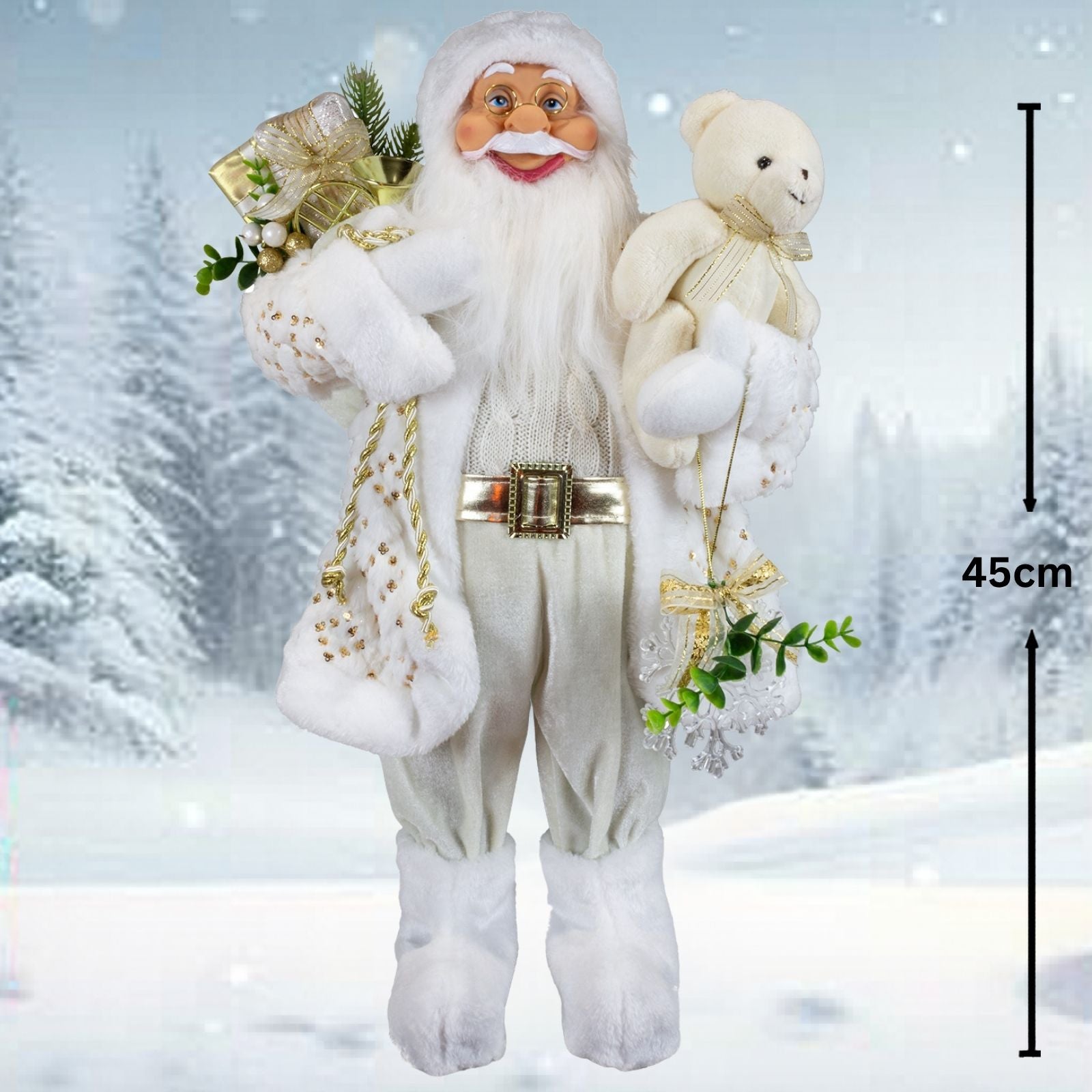 Weihnachtlicher Santa 45 cm mit weißem langem Mantel