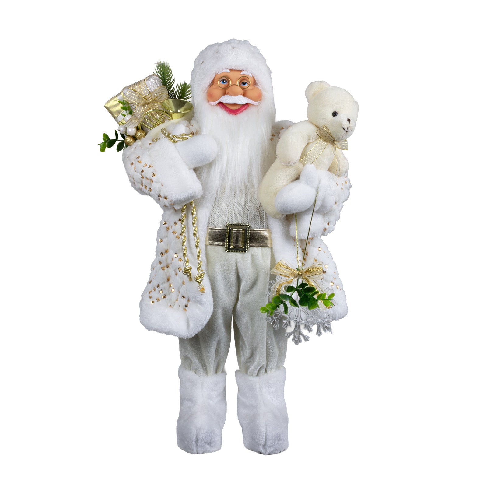 Weihnachtlicher Santa 60 cm mit weißem langem Mantel