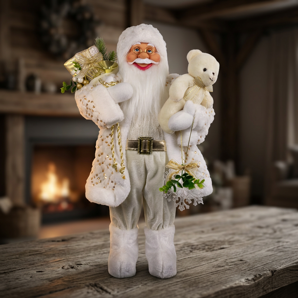 Weihnachtlicher Santa 60 cm mit weißem langem Mantel