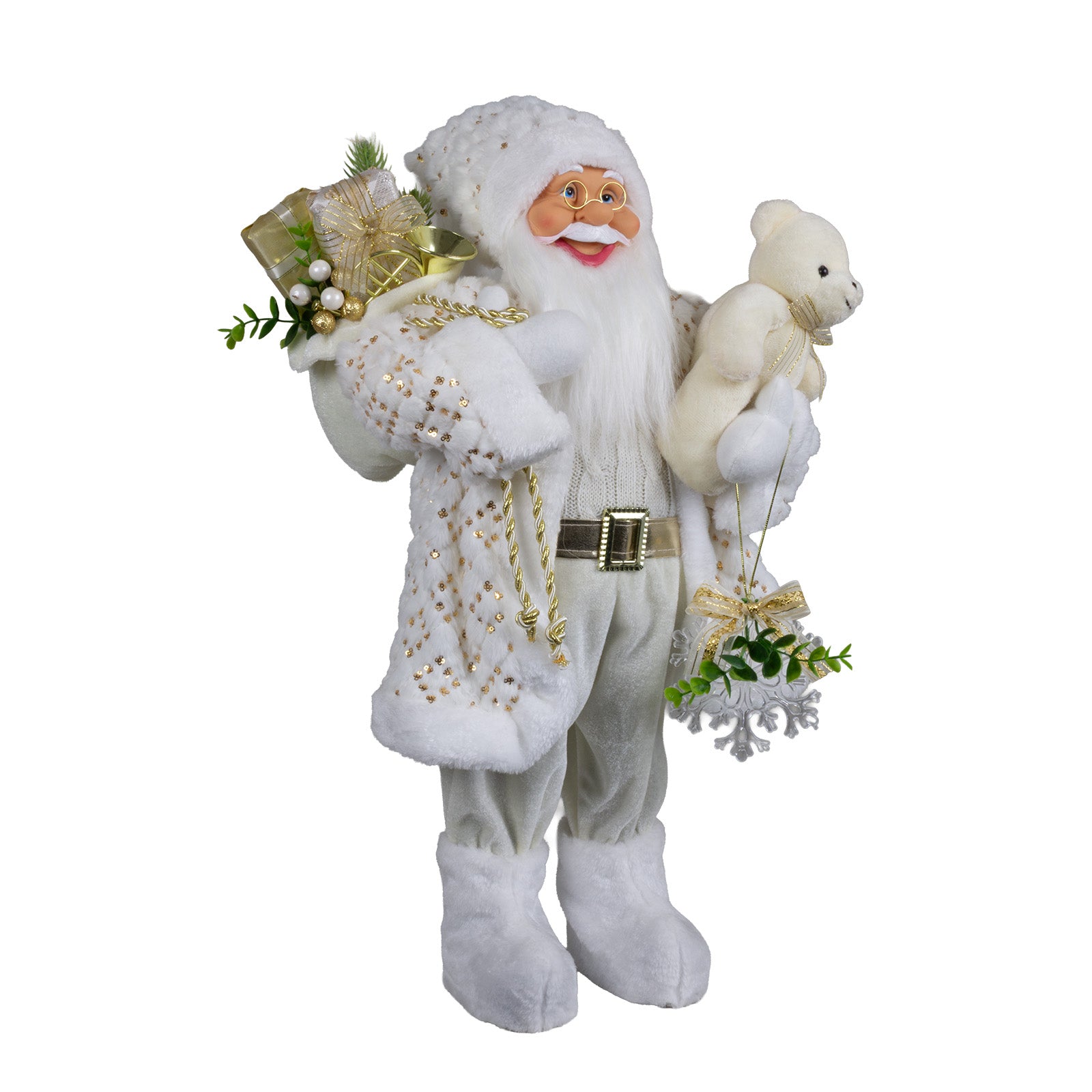 Weihnachtlicher Santa 60 cm mit weißem langem Mantel