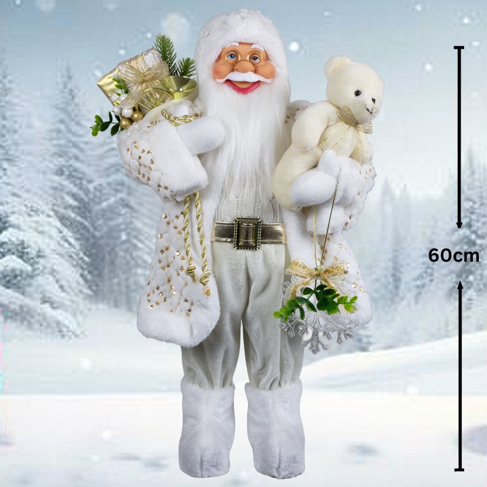 Weihnachtlicher Santa 60 cm mit weißem langem Mantel