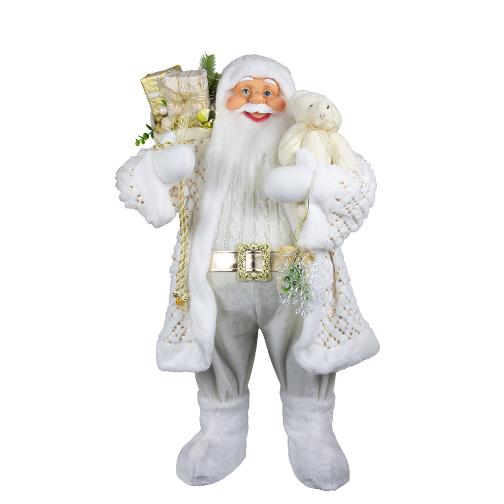 Weihnachtlicher Santa 80 cm mit weißem langem Mantel