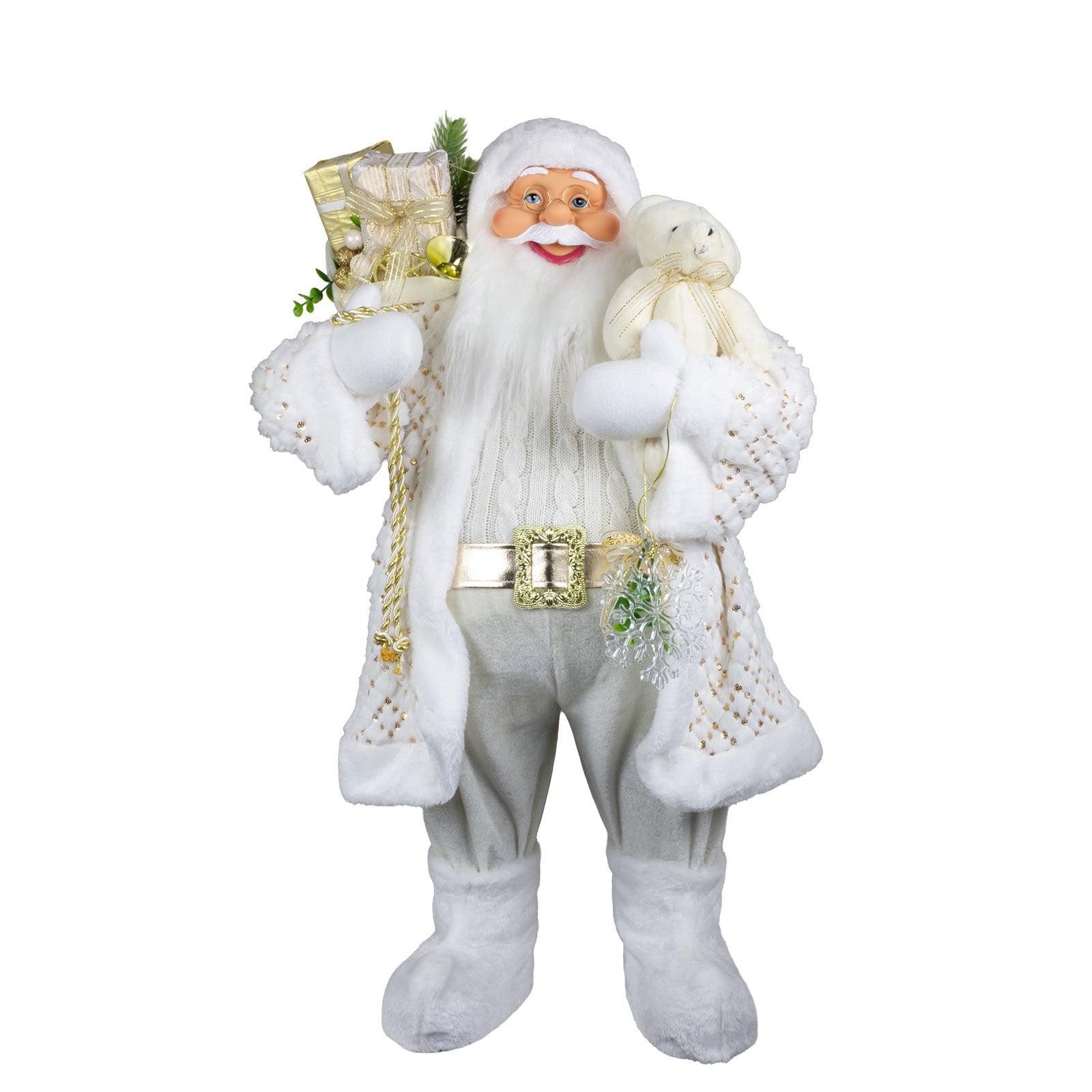 Weihnachtlicher Santa 80 cm mit weißem langem Mantel