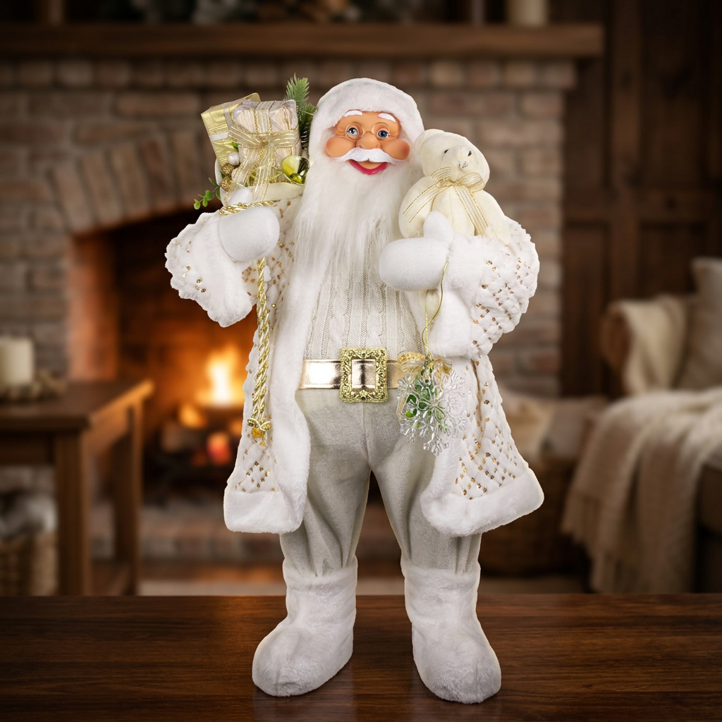Weihnachtlicher Santa 80 cm mit weißem langem Mantel