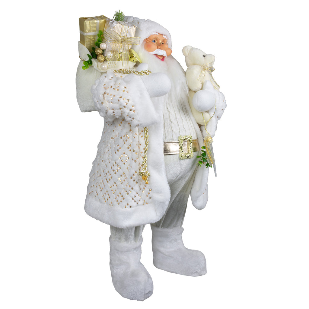 Weihnachtlicher Santa 80 cm mit weißem langem Mantel